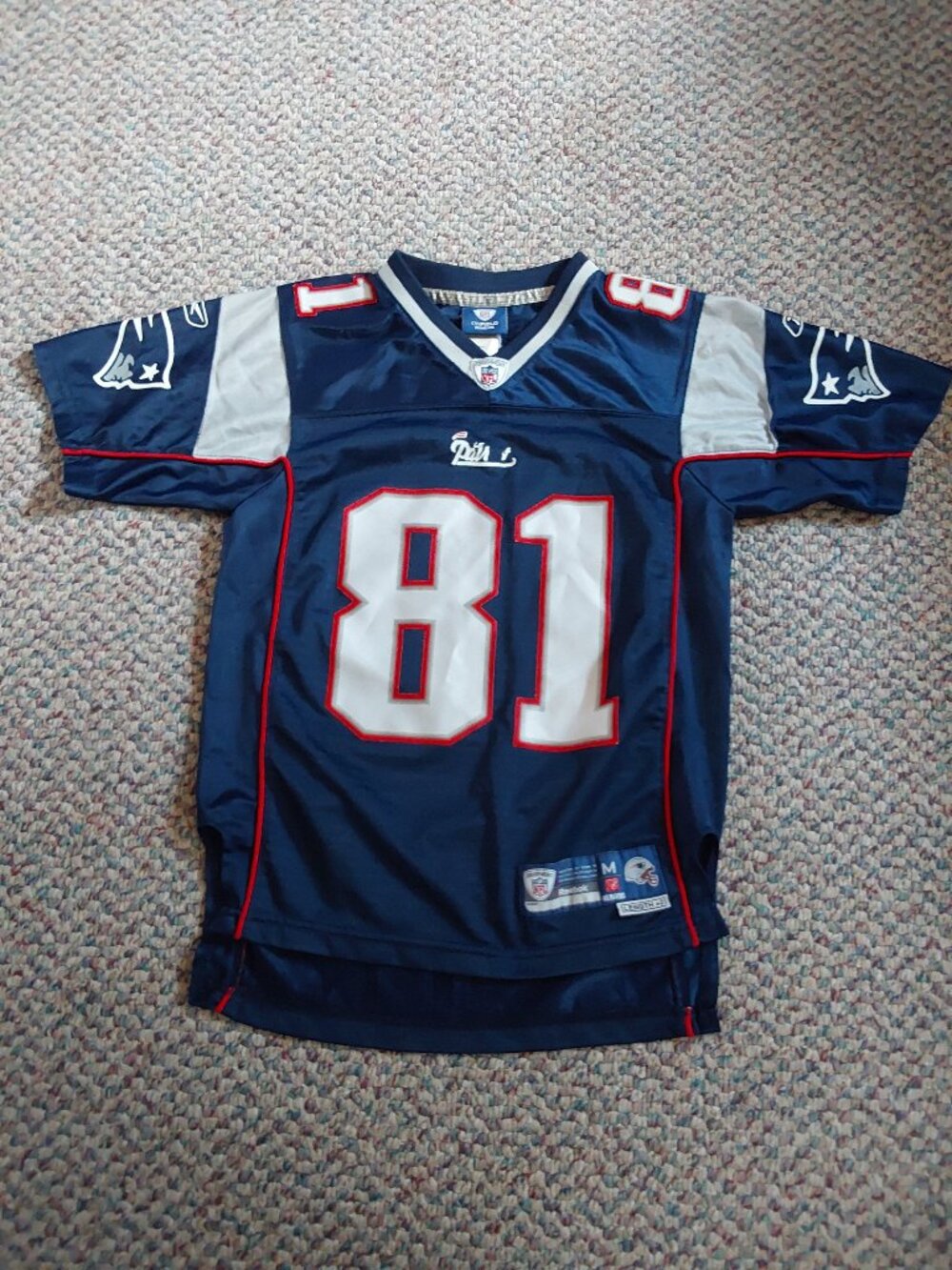 New England Patriots #81 Onfield Reebok NFL Equipment Jersey M (10-12)